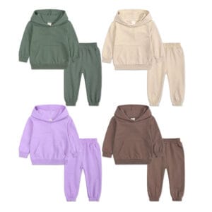 Custom Organic Cotton French Terry Kids Hoodie and Sweatpants Set – Minimalist Solid Color Loungewear