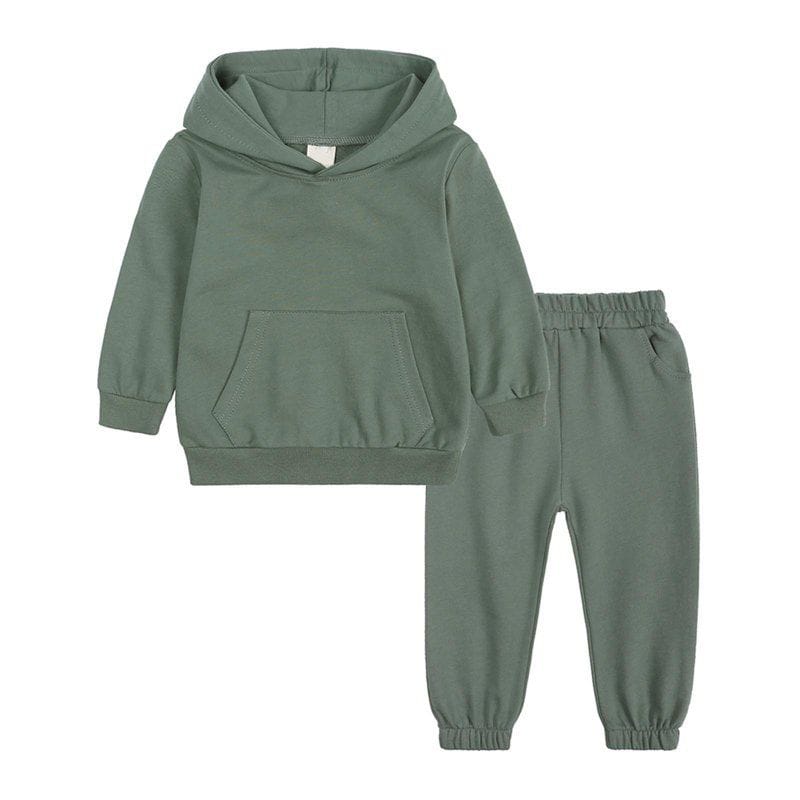 Custom Organic Cotton French Terry Kids Hoodie and Sweatpants Set – Minimalist Solid Color Loungewear