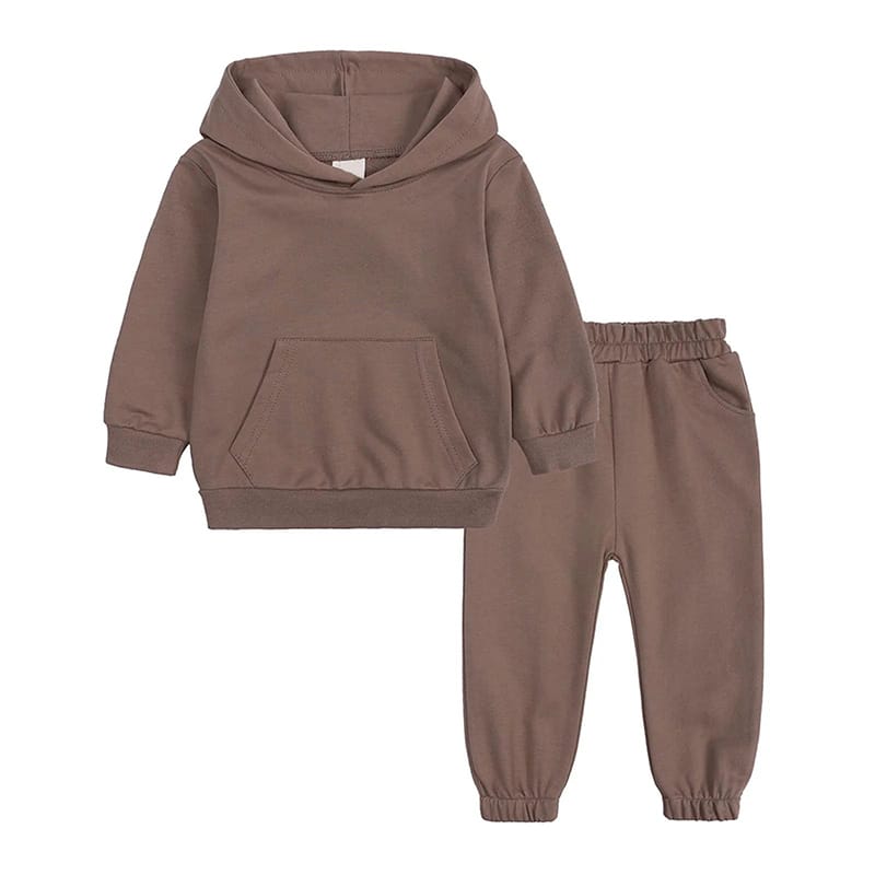 Custom Organic Cotton French Terry Kids Hoodie and Sweatpants Set – Minimalist Solid Color Loungewear