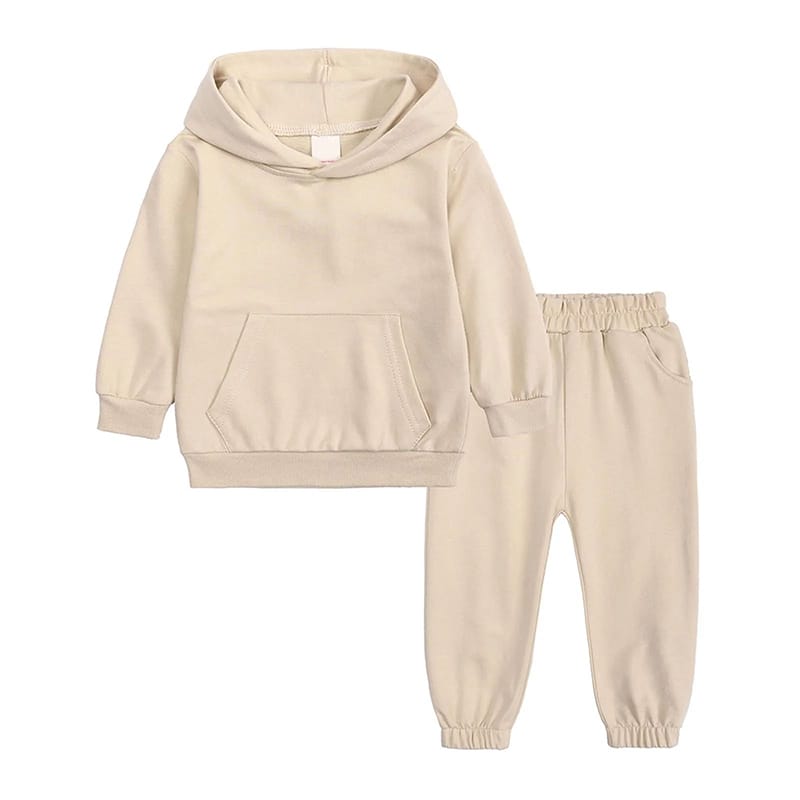 Custom Organic Cotton French Terry Kids Hoodie and Sweatpants Set – Minimalist Solid Color Loungewear