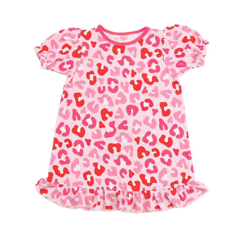 Custom Pure Bamboo Stretch Jersey Kids Short Sleeve Dress – Printed Ruffle Dress