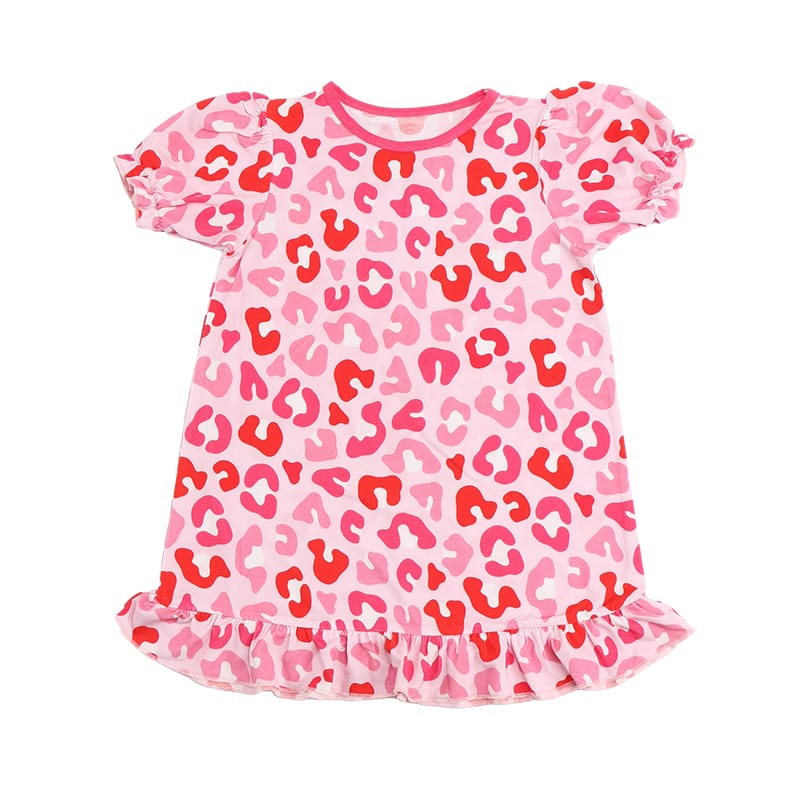 Custom Pure Bamboo Stretch Jersey Kids Short Sleeve Dress – Printed Ruffle Dress