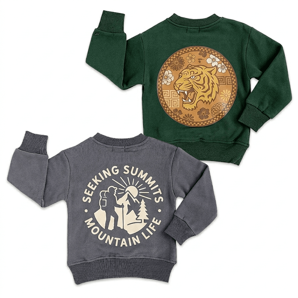 Custom Organic Cotton French Terry Kids Graphic Sweatshirt Eco Friendly Kids Pullover Children‘s Clothing