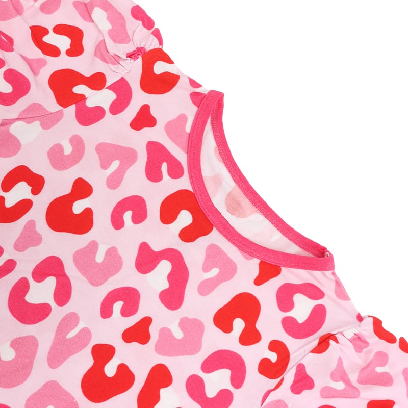 Custom Pure Bamboo Stretch Jersey Kids Short Sleeve Dress – Printed Ruffle Dress
