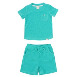 Custom Organic Cotton Spandex French Terry 300gsm Kids Short Sleeve & Shorts Set