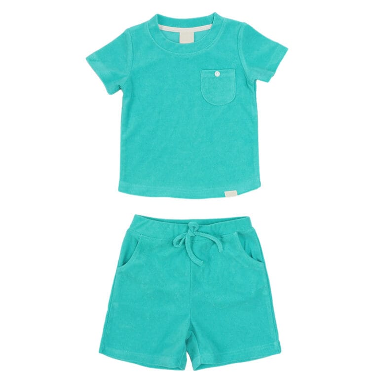 Custom Organic Cotton Spandex French Terry 300gsm Kids Short Sleeve & Shorts Set