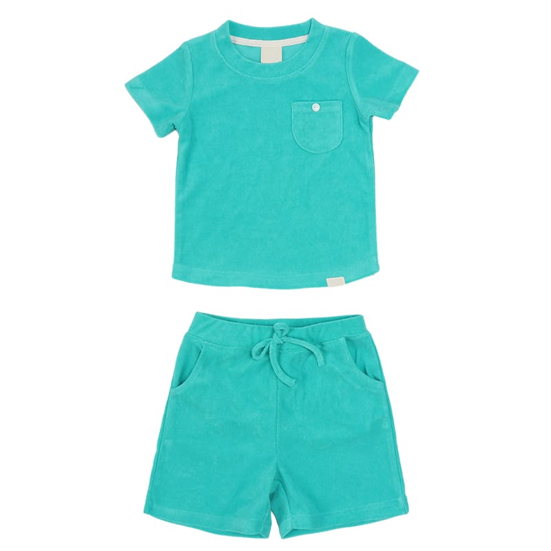 Custom Organic Cotton Spandex French Terry 300gsm Kids Short Sleeve & Shorts Set