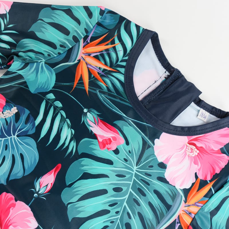 Custom 100% Polyester Infant Girls Long Sleeve Swimsuit – Tropical Floral Rash Guard Bodysuit