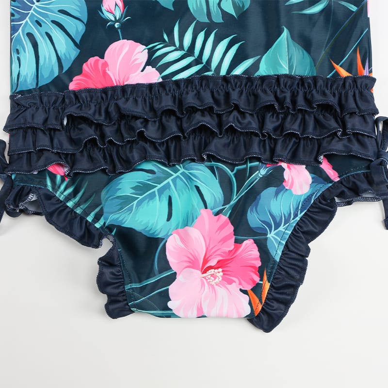 Custom 100% Polyester Infant Girls Long Sleeve Swimsuit – Tropical Floral Rash Guard Bodysuit