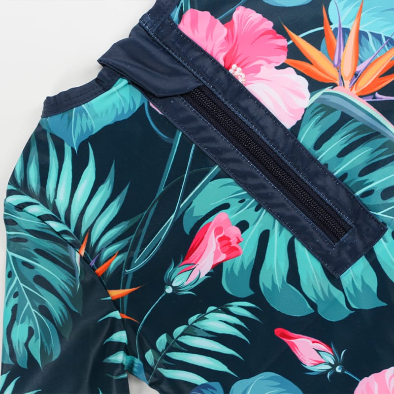 Custom 100% Polyester Infant Girls Long Sleeve Swimsuit – Tropical Floral Rash Guard Bodysuit